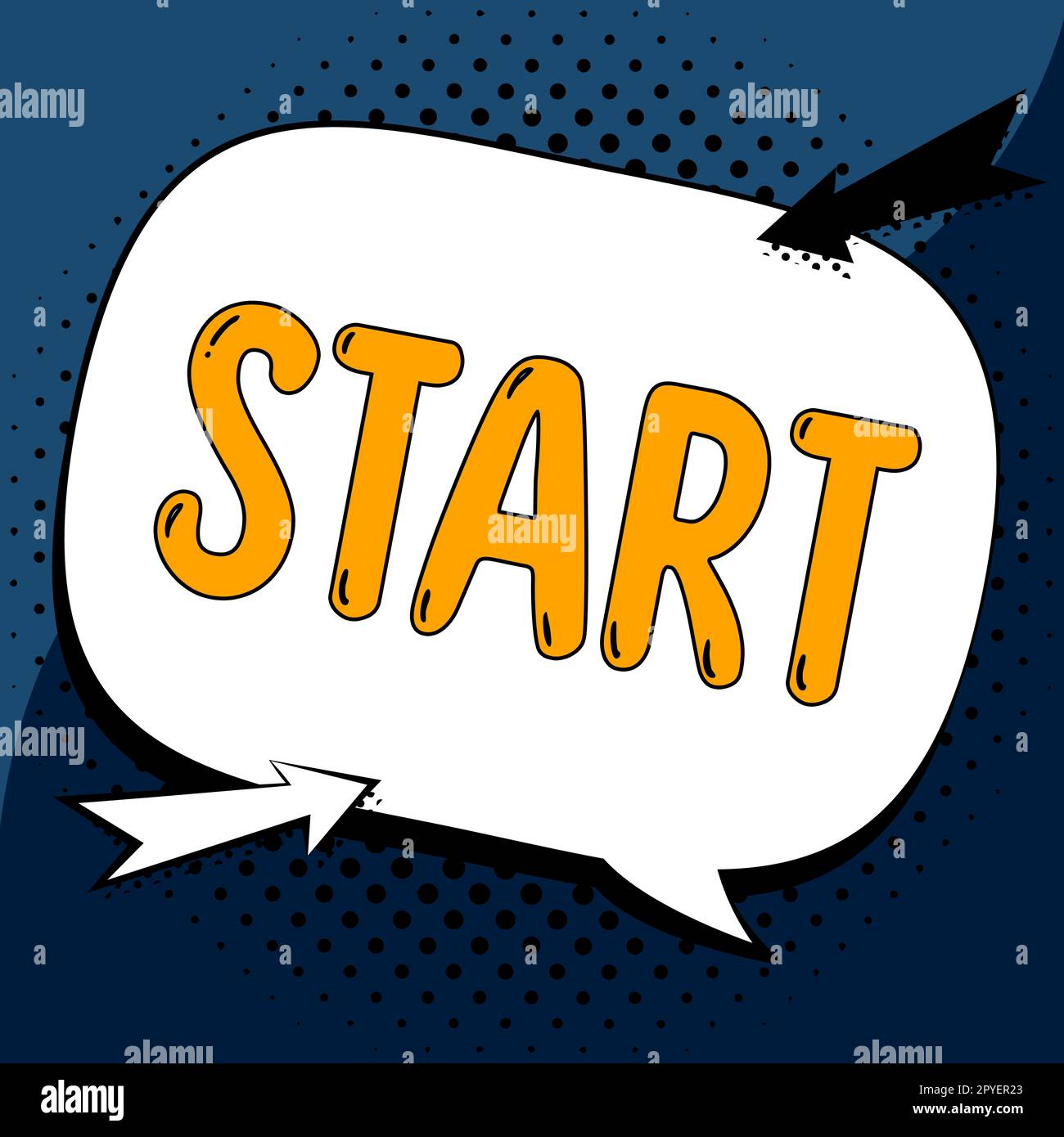 Textüberschrift für „Start“. Wort für Anfang oder von einem bestimmten Zeitpunkt des Time Space Launch abgerechnet werden Stockfoto