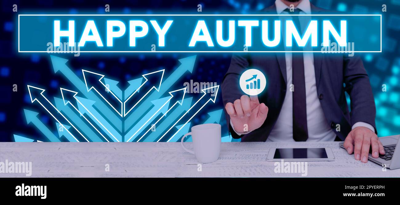 Handschriftliches Schild Happy Autumn. Business Showcase jährliche Sonderfeierlichkeiten Stockfoto