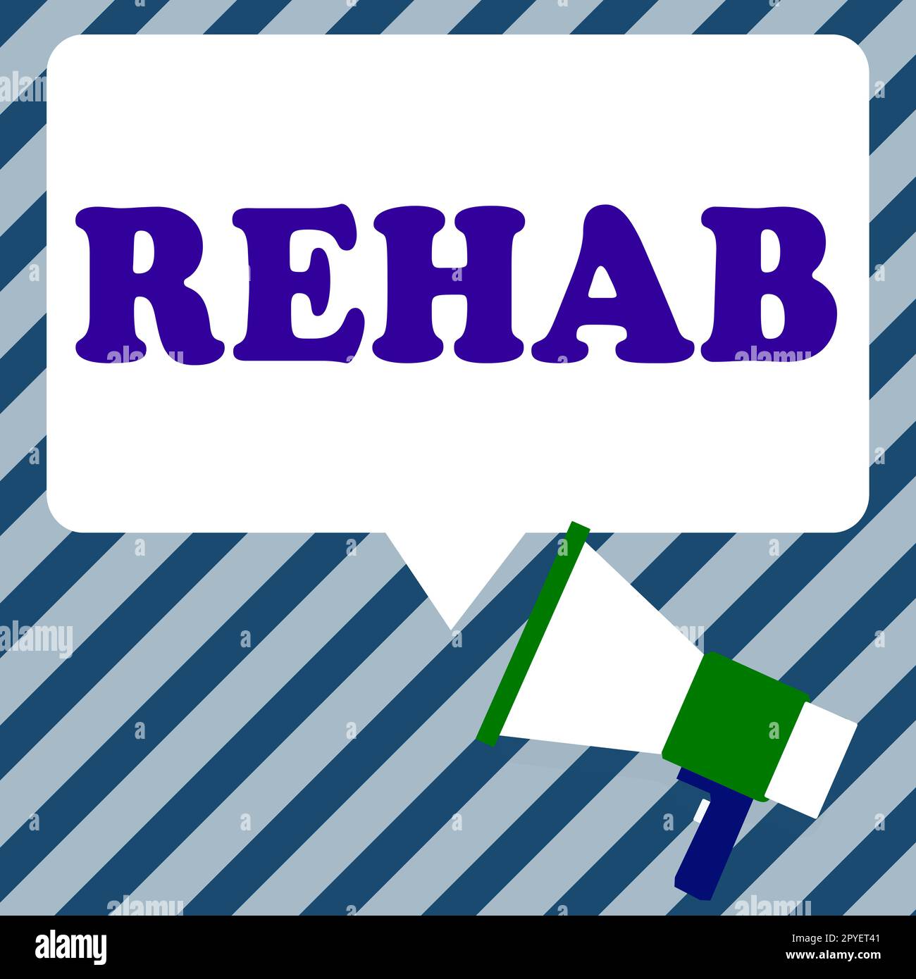 Inspiration mit Zeichen Rehab. Wort für Kurs Behandlung der Drogenalkoholabhängigkeit, typischerweise in Wohngebieten Stockfoto
