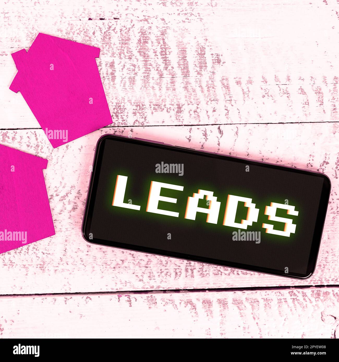 Leads mit konzeptioneller Beschriftung. Geschäftskonzept – Weg oder Zugang zu einer bestimmten Werbekampagne für einen bestimmten Ort Stockfoto