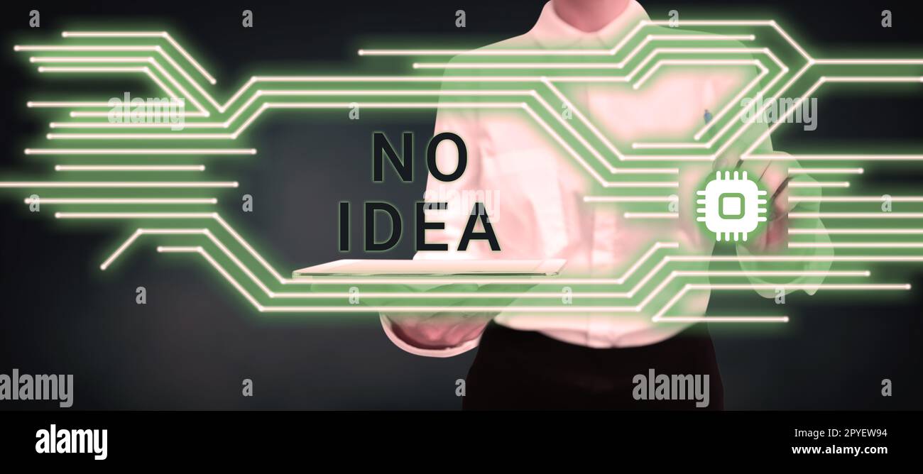 Textzeichen mit „Keine Idee“. Die Unternehmensübersicht zeigt, dass der Sprecher in Bezug auf etwas völlig ambivalent ist Stockfoto