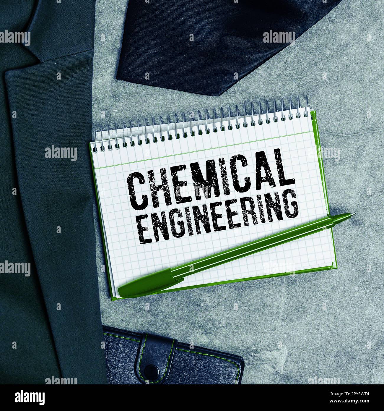 Schreiben mit Textanzeige Chemical Engineering. Wort für die Entwicklung von Dingen, die sich mit der industriellen Anwendung der Chemie befassen Stockfoto
