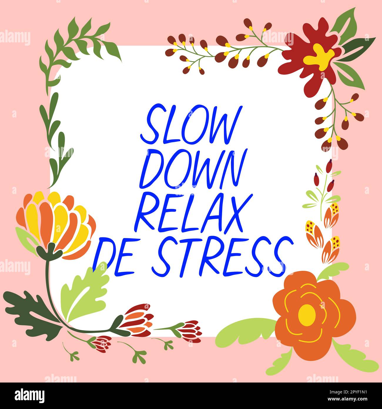 Schreiben, Textanzeige langsamer Relax De Stress. Konzept bedeutet Pause, Stresspegel reduzieren, Ruhe bewahren Stockfoto