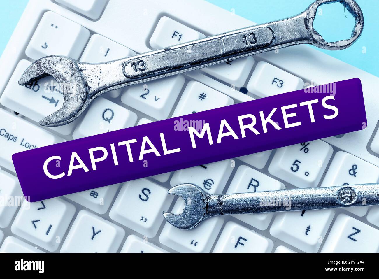 Schild mit Kapitalmärkten. Das Geschäftskonzept ermöglicht es Unternehmen, durch die Gewährleistung von Marktsicherheit Mittel zu beschaffen Stockfoto