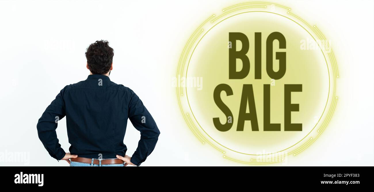 Konzeptunterschrift Big Sale. Überblick über das Unternehmen Produkte auf hohen Rabatt setzen großartiger Preis Black Friday Stockfoto