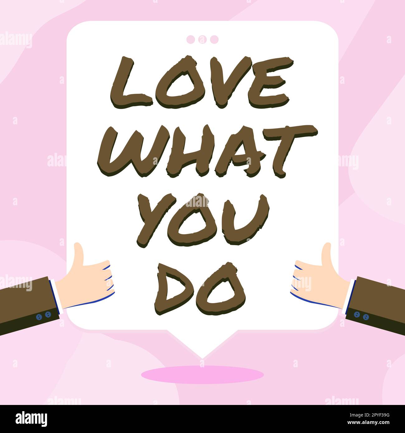 Textzeichen mit „Liebe, was du tust“. Geschäftsidee hat Leidenschaft und Enthusiasmus bei der Arbeit Hingabe Stockfoto