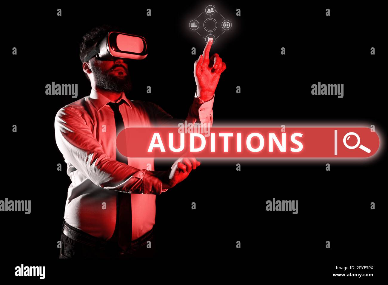 Schreiben mit Anzeige von Text Auditions. Ein Wort für eine Probevorstellung, um die Verdienste eines Entertainers zu bewerten Stockfoto