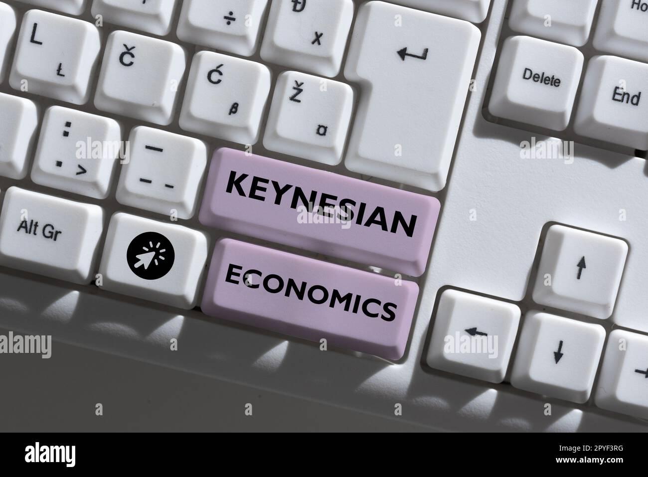 Konzeptionelle Darstellung keynesianischer Ökonomie. Internet-Konzept Geld- und Finanzprogramme der Regierung zur Steigerung der Beschäftigung Stockfoto