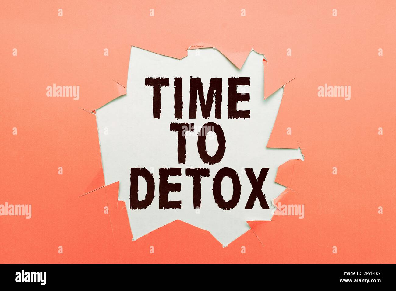 Das Schild zeigt die Zeit bis zur Entgiftung an. Begriff "Moment der Diät" Ernährung Gesundheit Suchtbehandlung Reinigung Stockfoto