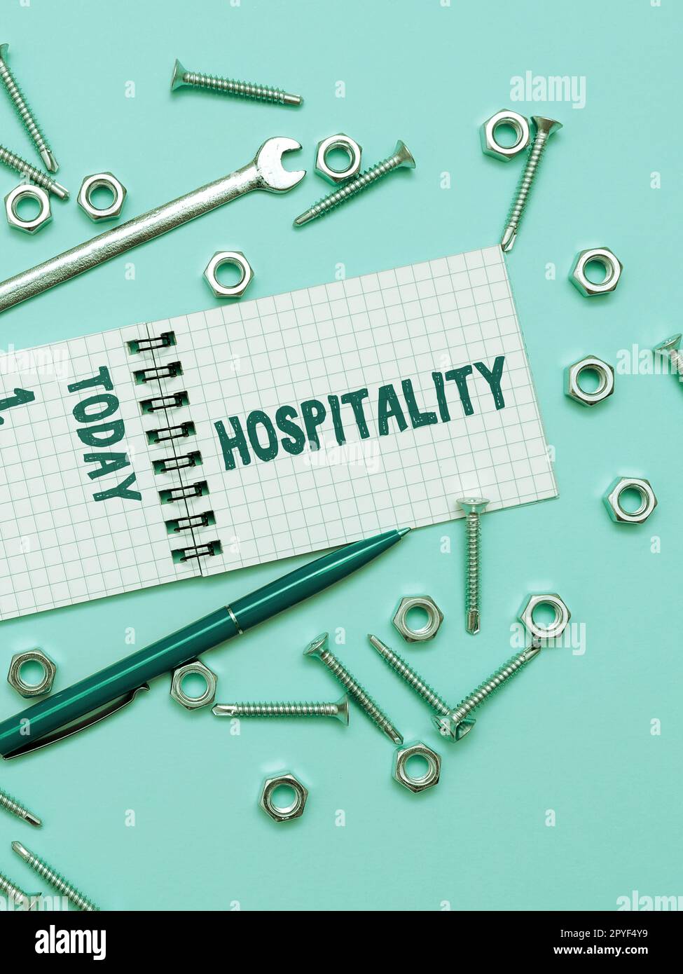 Schild mit der Aufschrift „Hospitality“. Konzeptfoto der freundliche und großzügige Empfang und die Unterhaltung der Gäste Stockfoto