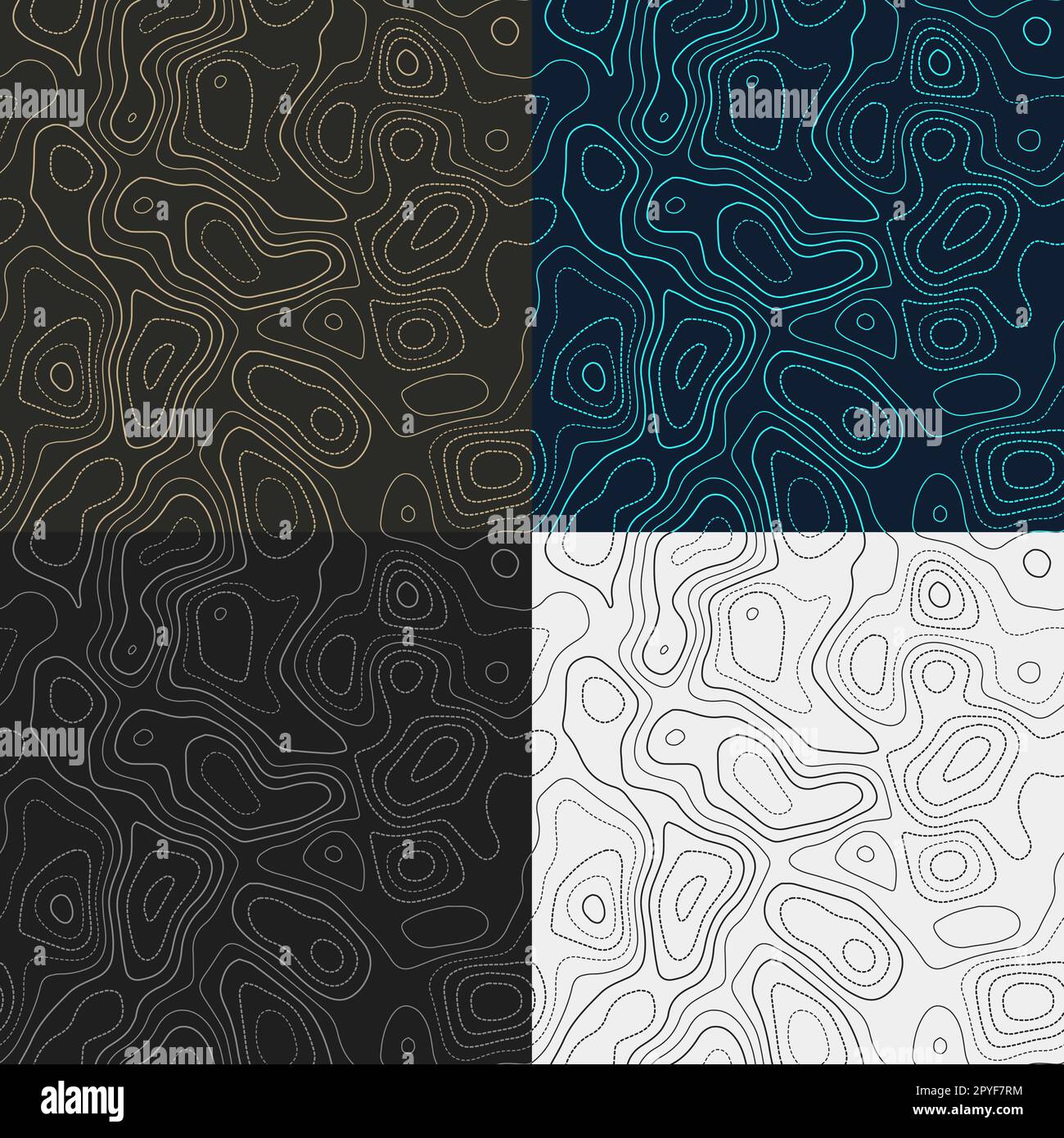 Topographiemuster. Nahtlose Kartenkacheln für Höhenlagen. Ansprechender Isolinhintergrund. Authentische Fliesenmuster. Vektordarstellung. Stock Vektor