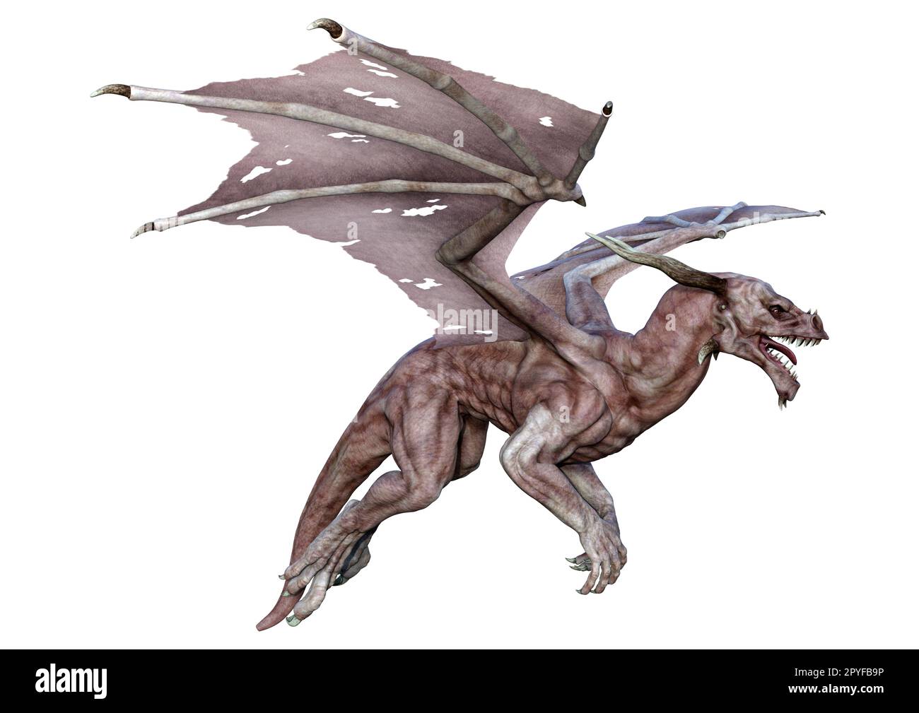 3D-Rendering eines Fantasy-Drachen isoliert auf weißem Hintergrund Stockfoto