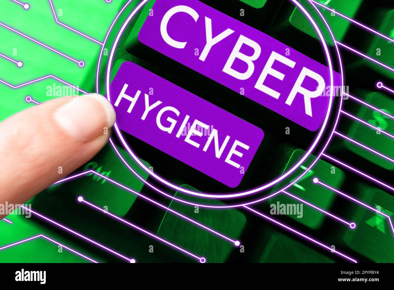 Schreiben Anzeigetext Cyber Hygiene. Internetkonzept Schritte, die Computerbenutzer Unternehmen, um ihre Cyber-Sicherheit zu verbessern Stockfoto