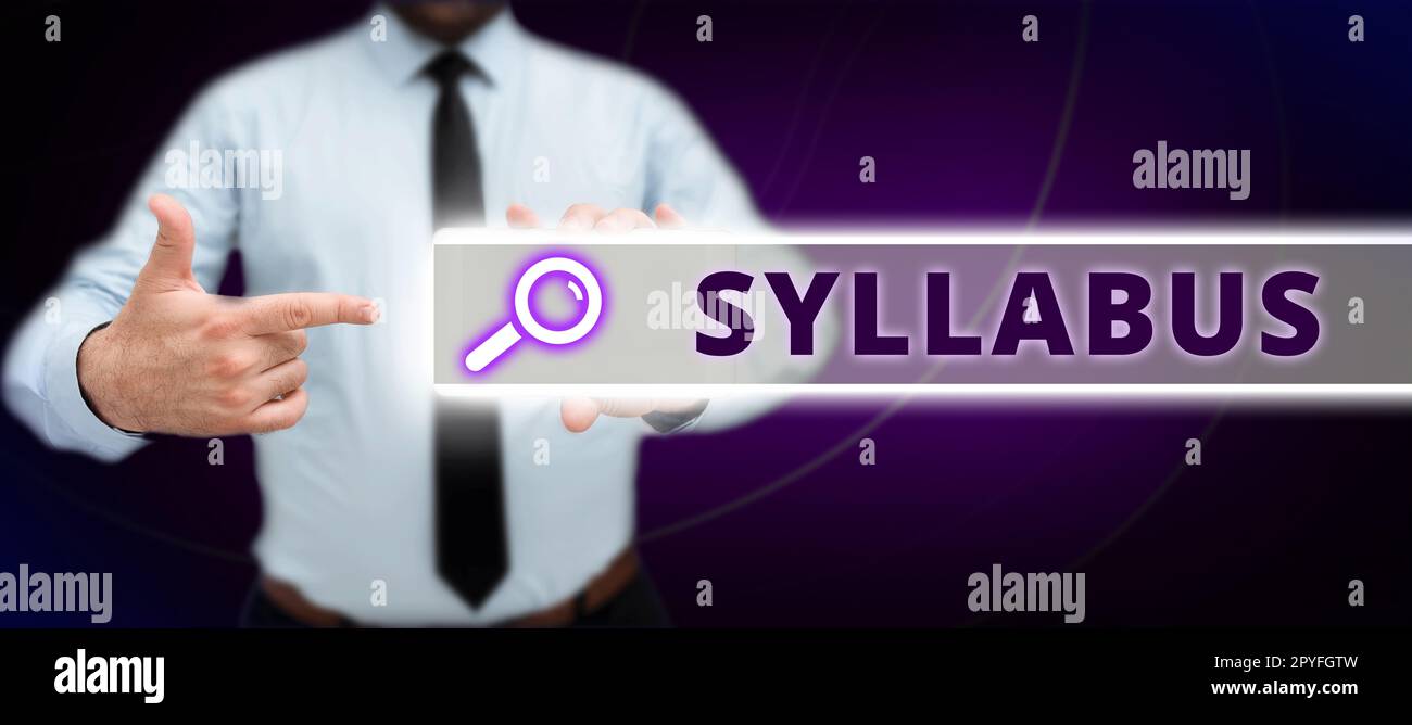 Konzeptionelle Bildunterschrift Syllabus. Wort für eine Zusammenfassung eines Diskurses, einer Abhandlung oder von Prüfungserfordernissen Stockfoto