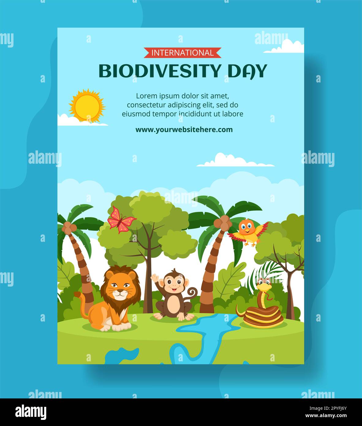 Vertikales Poster Zum Welttag Der Biodiversität Flache Cartoon Handgezeichnete Vorlagen Hintergrunddarstellung Stockfoto