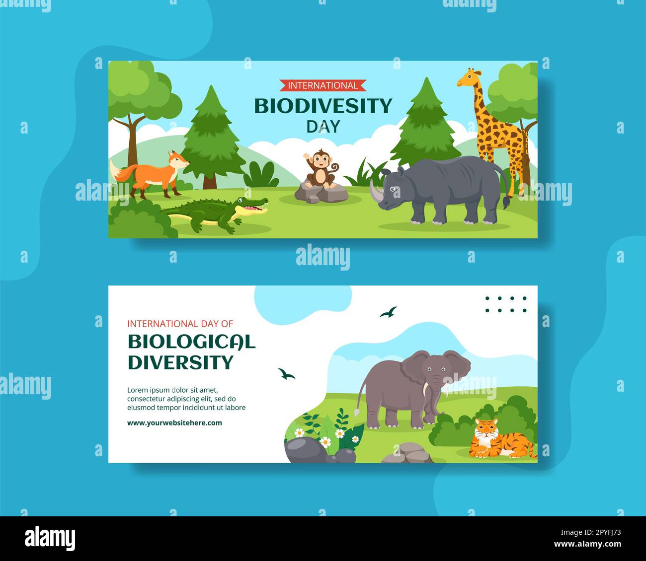 Welttag Der Biologischen Vielfalt Horizontalbanner Cartoon Handgezeichnete Vorlagen Hintergrunddarstellung Stockfoto
