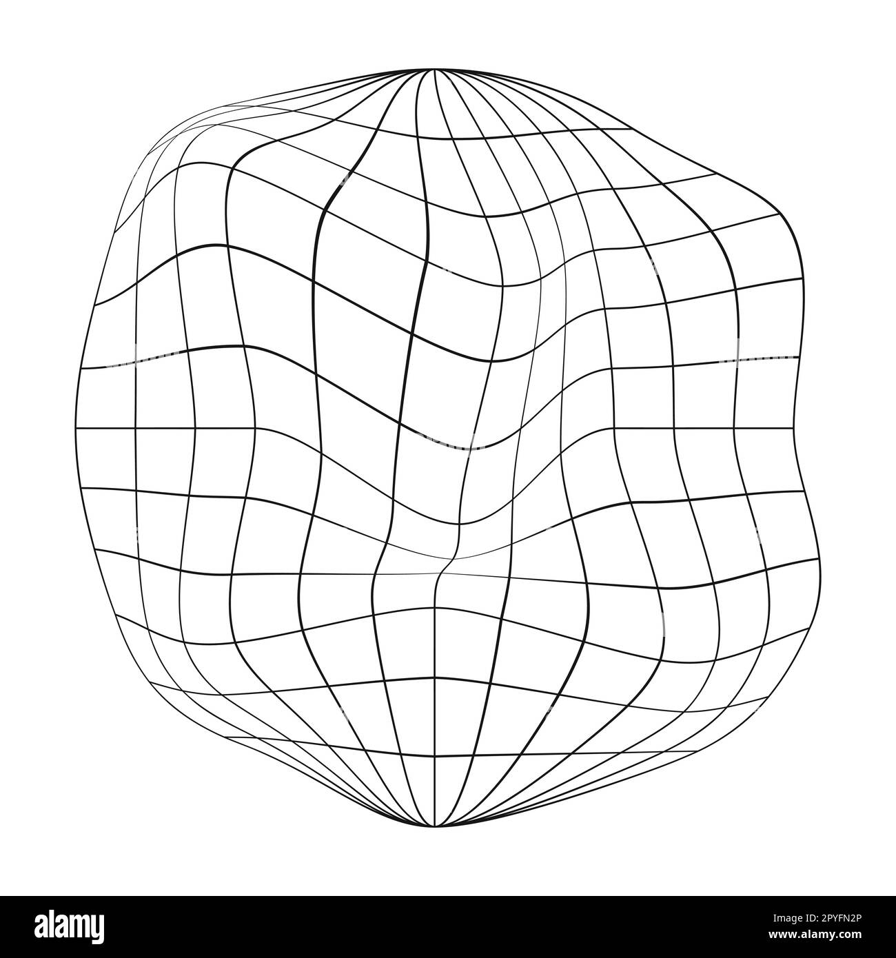 Symbol für entleeren Globus. Verzerrtes Drahtmodell des Erdplaneten. Konzept des Klimawandels. Idee einer globalen ökologischen Katastrophe. Grafische Vektordarstellung Stock Vektor