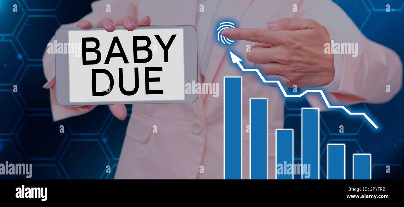 Begrifflicher Titel Baby Due. Geschäftsüberblick über die voraussichtliche Bereitschaftszeit Stockfoto