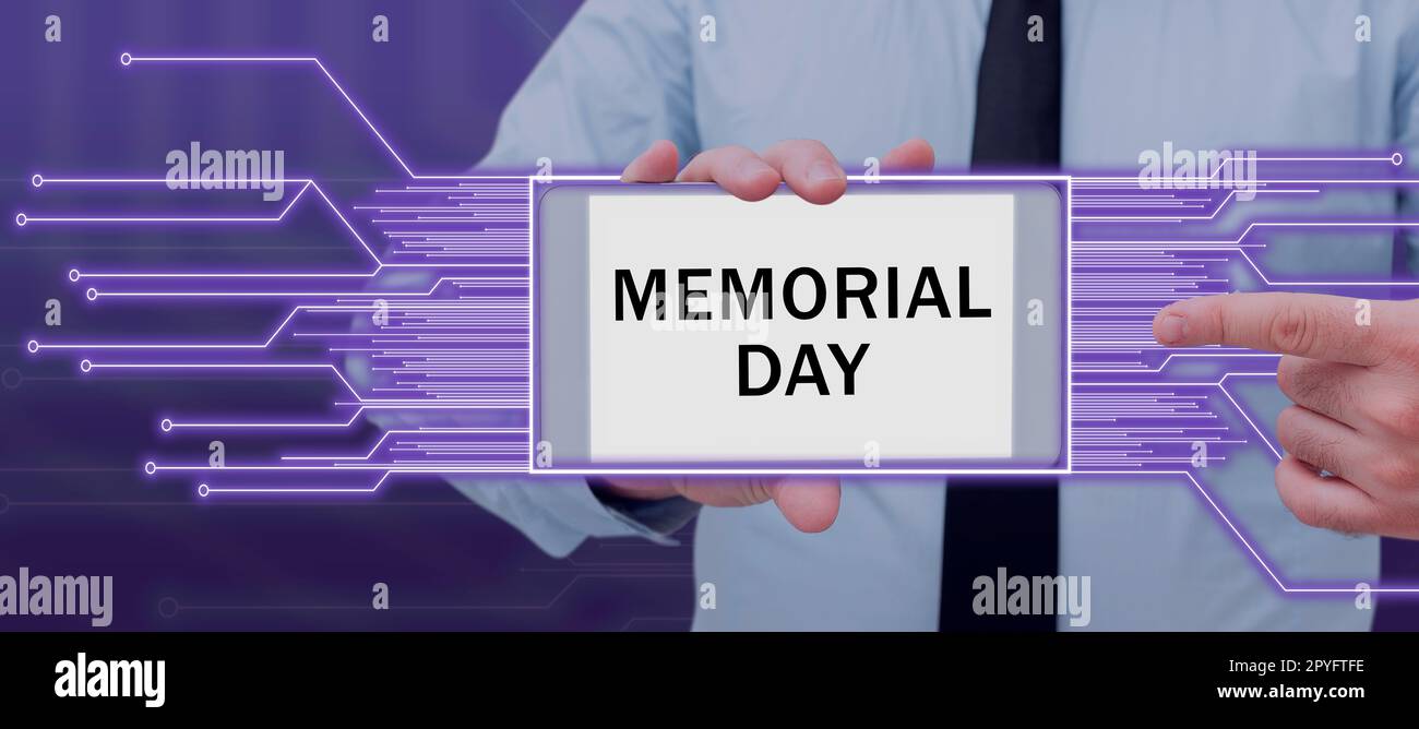 Handgeschriebenes Schild Memorial Day. Ein Wort, das geschrieben wurde, um diejenigen zu ehren und zu gedenken, die im Militärdienst starben Stockfoto