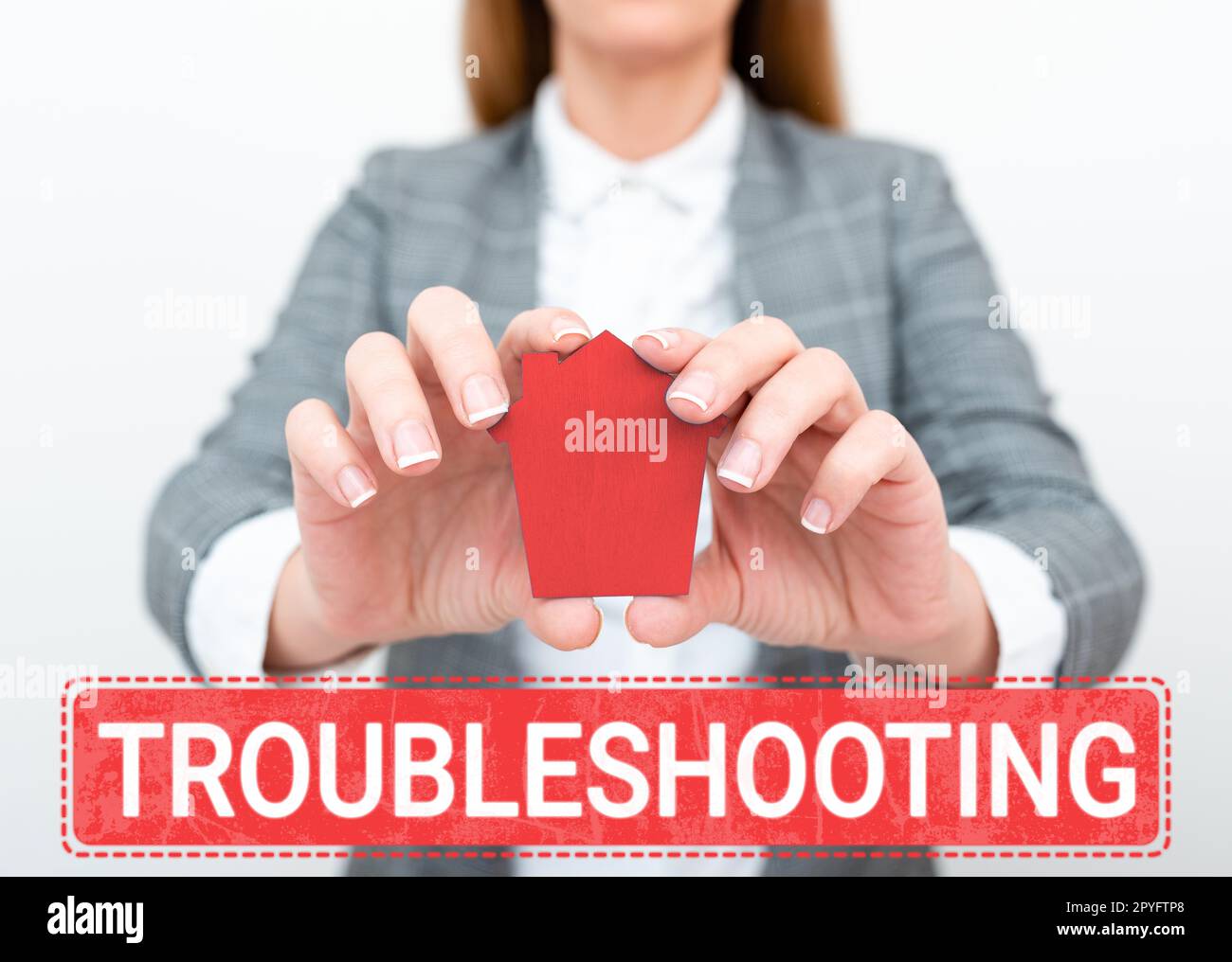 Fehlersuche bei der konzeptionellen Anzeige. Wort für eine Handlung der Untersuchung oder Behandlung der aufgetretenen Probleme Stockfoto