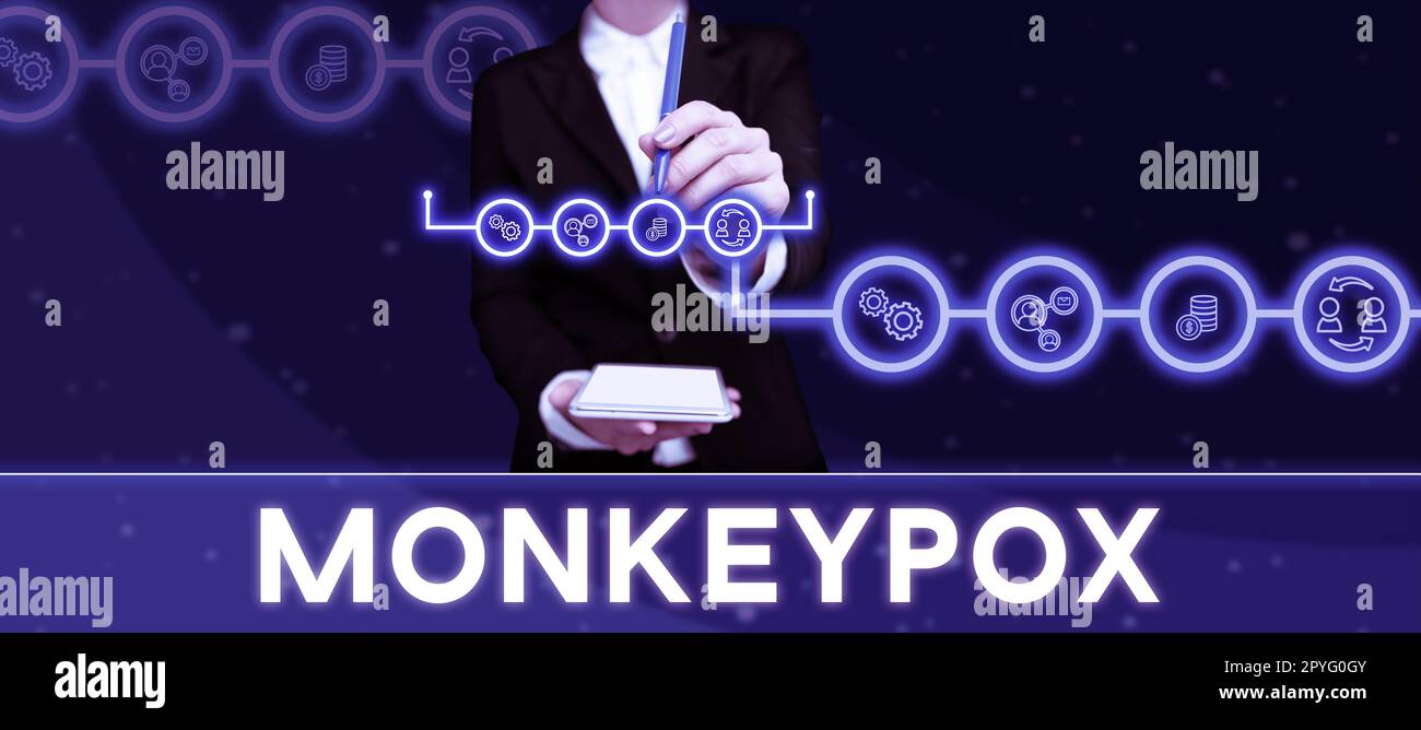 Das Schild zeigt die Affen-Pocken an. Internetbegriff-Pockenvirus Afrikas, hervorgerufen vor allem bei wilden Nagetieren und Primaten Stockfoto