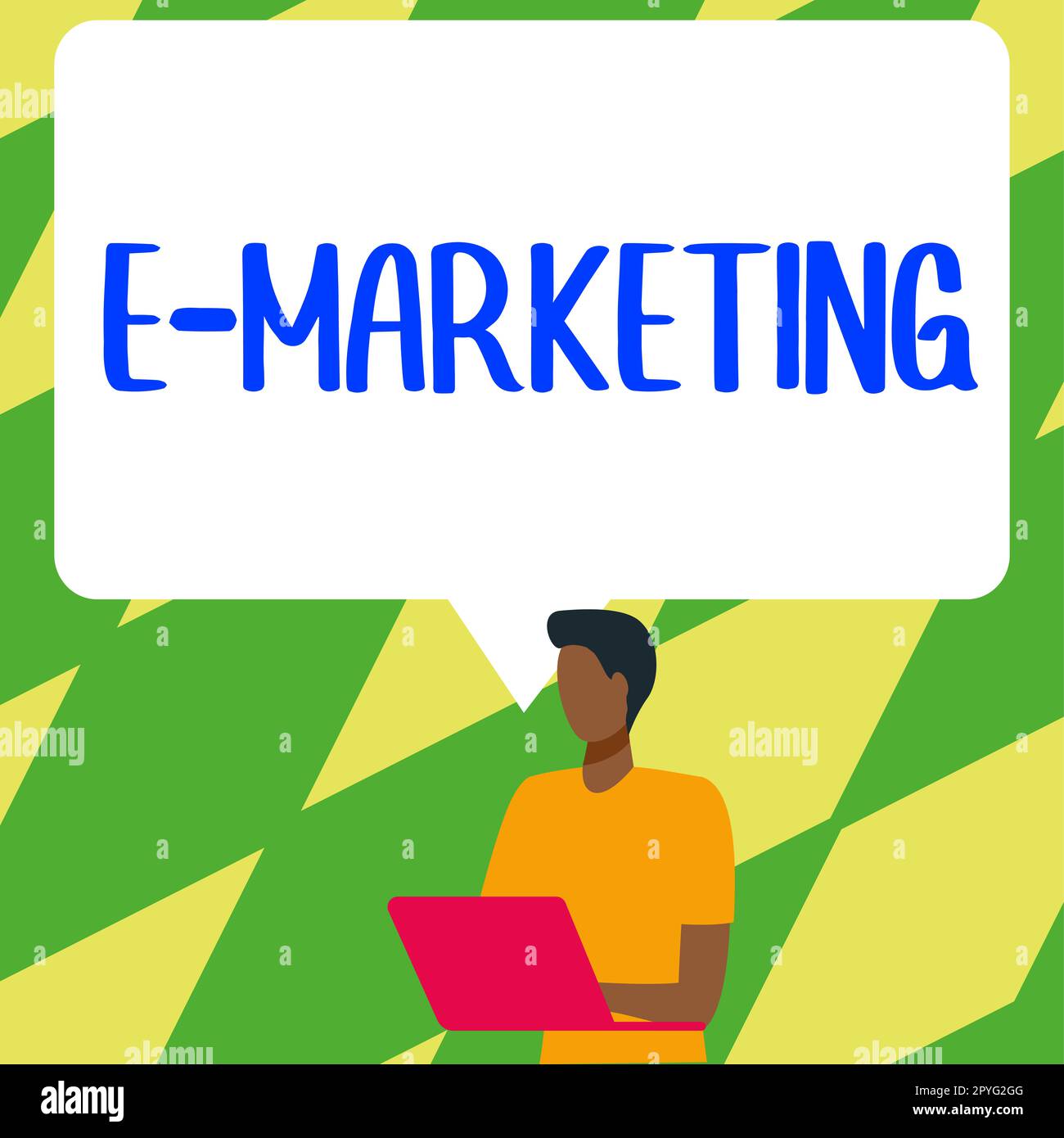 Text für Inspiration E-Marketing. Wort für Unternehmen, die Produkte oder Dienstleistungen elektronisch verkaufen Stockfoto