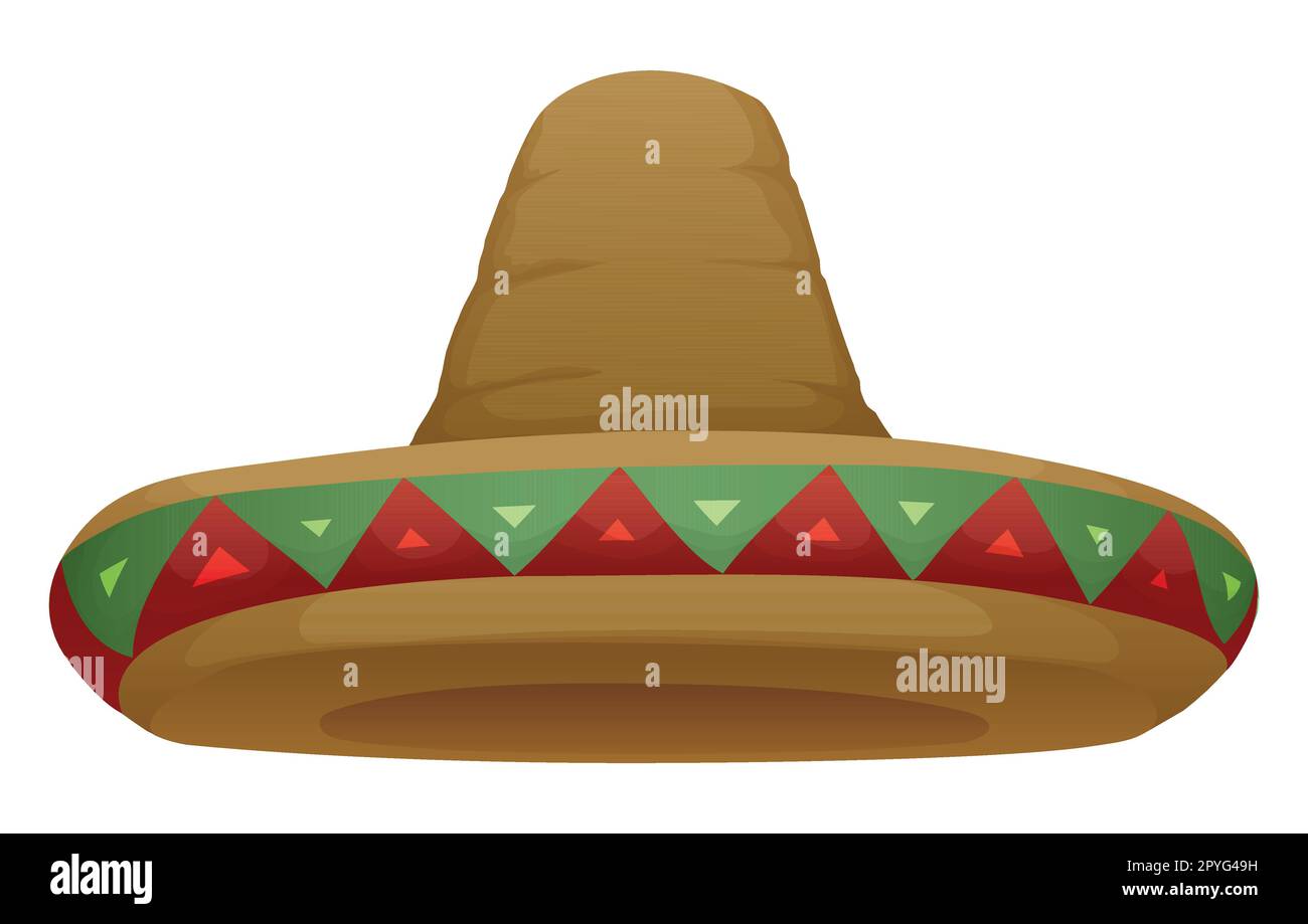 Traditioneller mexikanischer Hut oder Sombrero mit den Farben von Mexikos Flagge auf dem Besatz. Design im Verlaufseffekt auf weißem Hintergrund. Stock Vektor