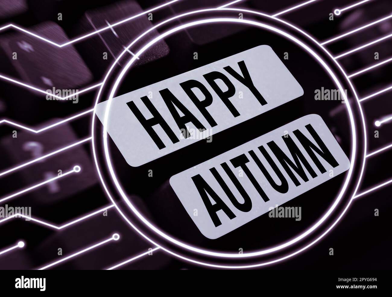 Schreiben mit Text Happy Autumn. Konzept bedeutet jährliche besondere Meilensteinfeier Stockfoto