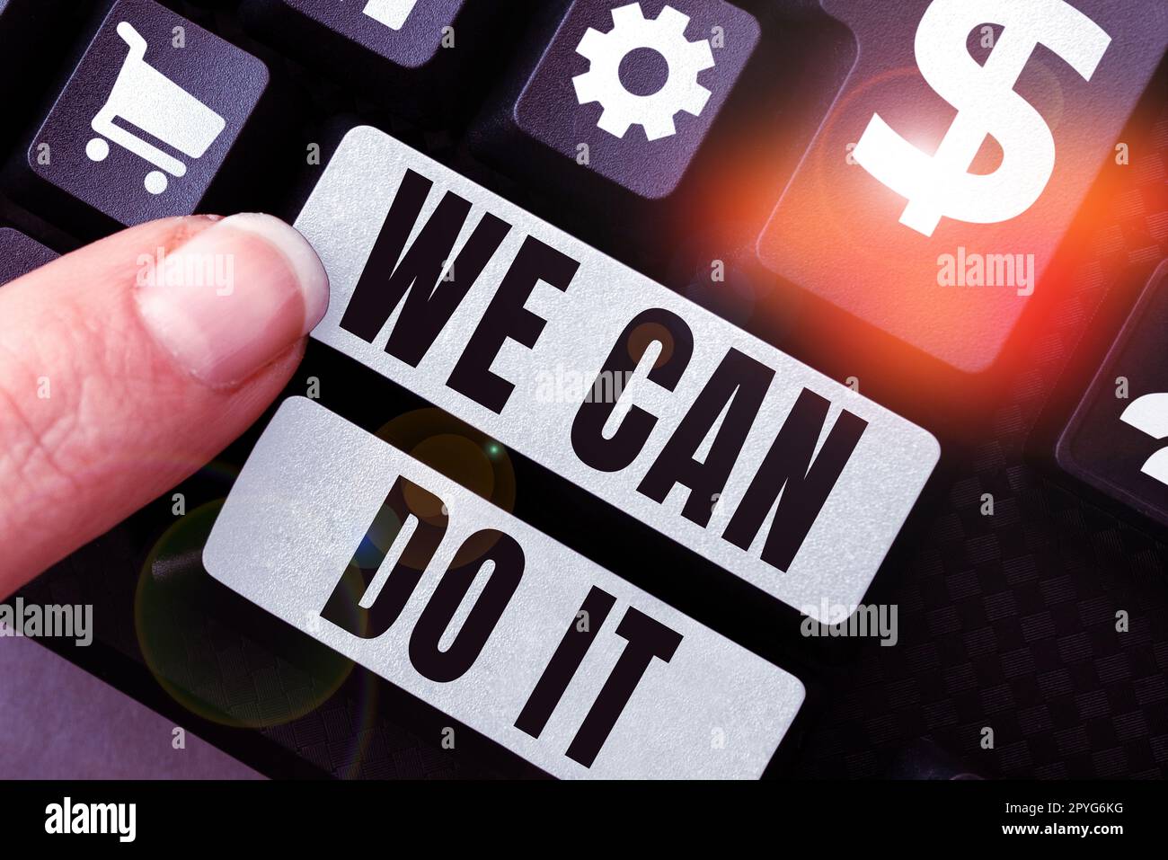 Textzeichen mit „We Can Do IT“. Wort für Wort, betrachte dich selbst als mächtige, fähige Person Stockfoto
