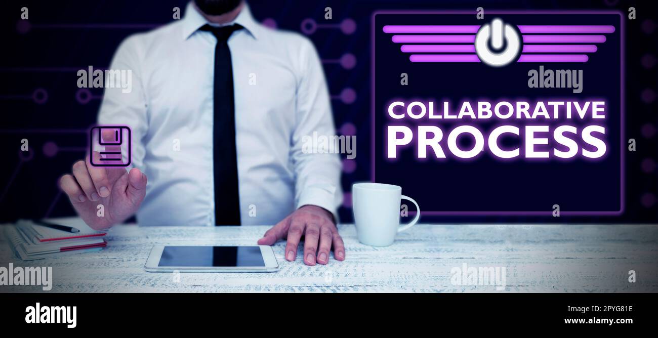 Das Schild zeigt den Collaborative Process an. Wort für Arbeit von Menschen und Unternehmen, um Ergebnisse zu erzielen Stockfoto