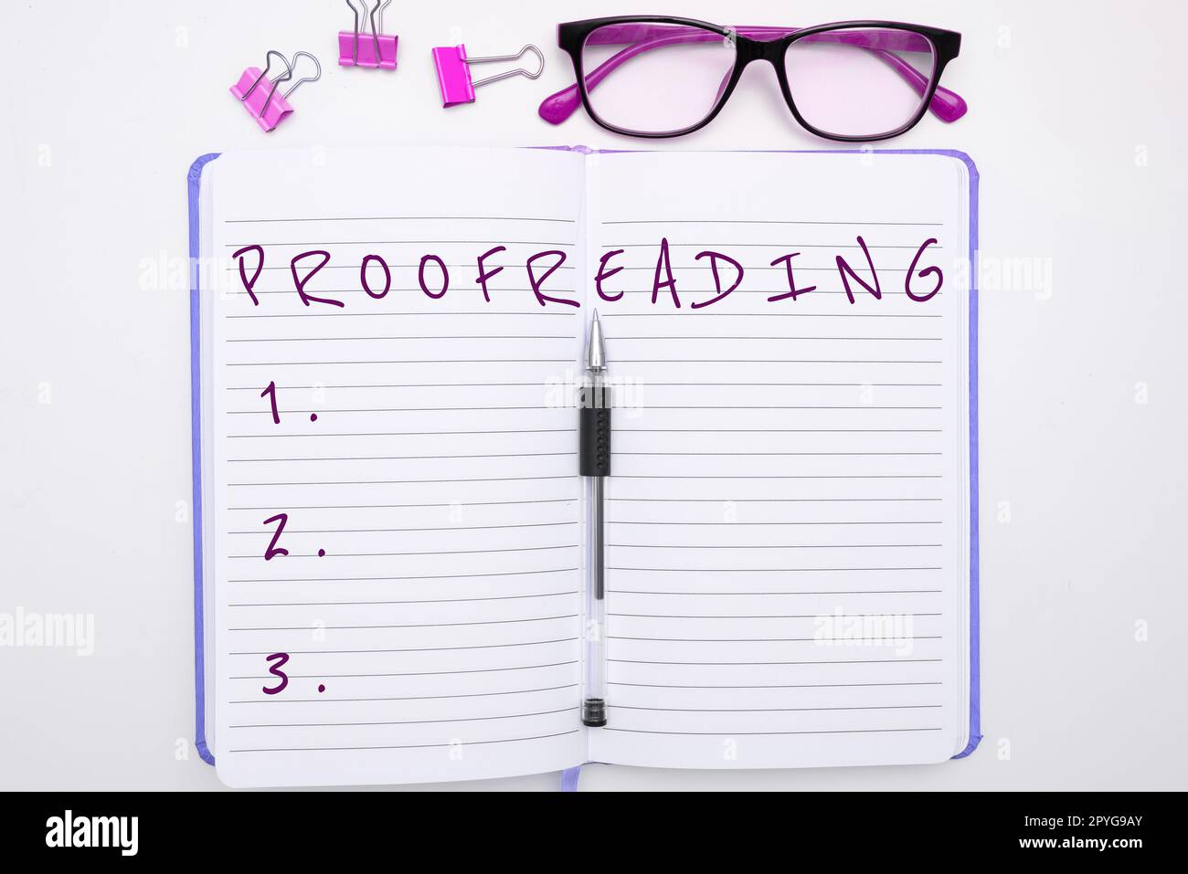 Konzeptionelle Anzeige Proofreading. Wort für das Lesen und Markieren von Rechtschreibfehlern, Grammatik- und Syntaxfehlern Stockfoto