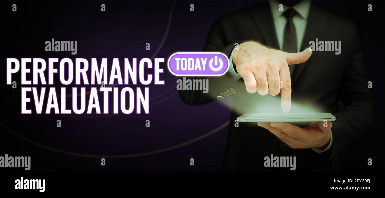 Inspiration mit „Sign Performance Evaluation“. Geschäftskonzept die Entwicklung und Aktionsplanung eines anderen Stockfoto