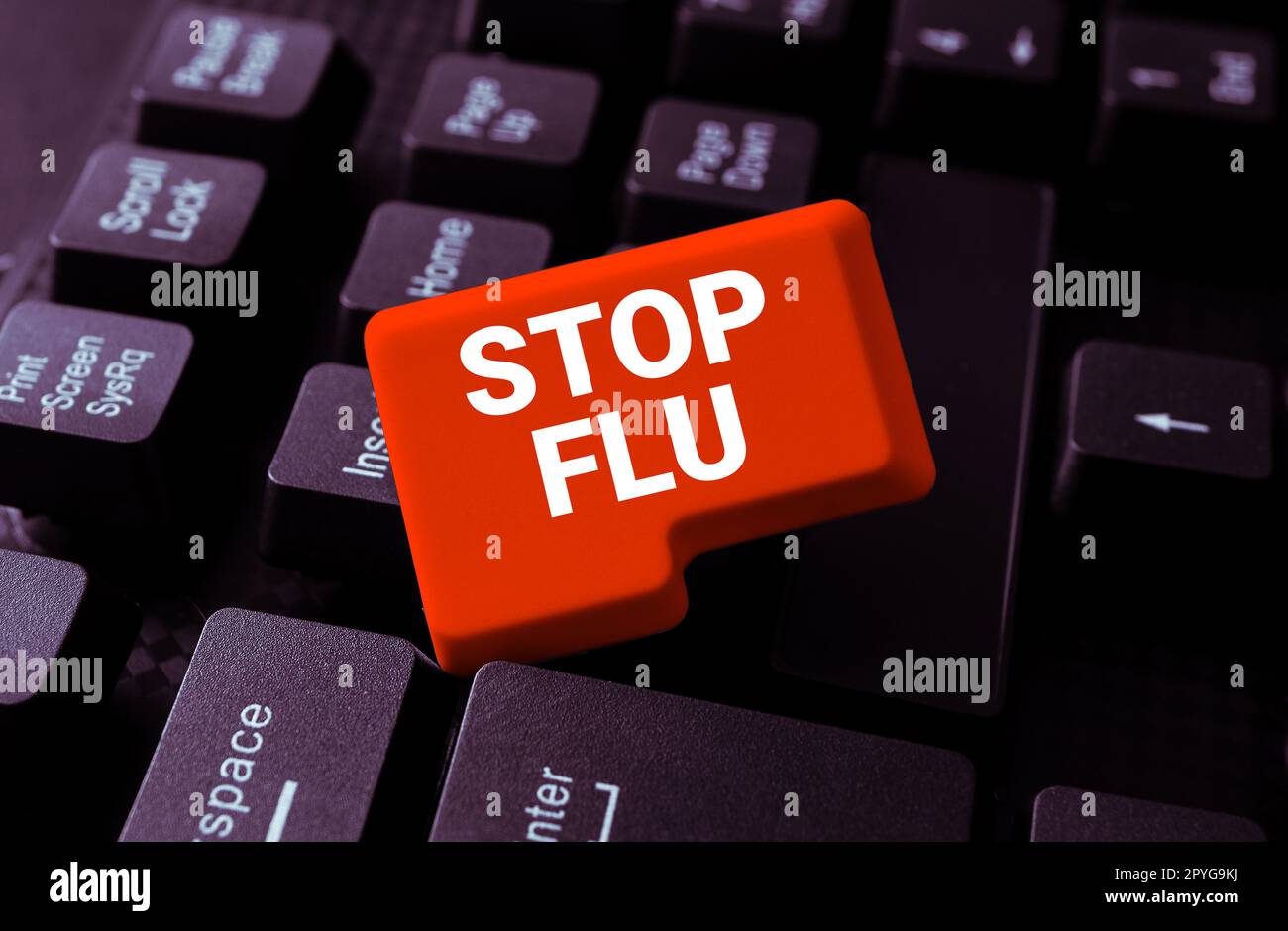 Textzeichen mit „Grippe stoppen“. Wort für die Behandlung der ansteckenden Atemwegserkrankung, die durch Grippevirus verursacht wird Stockfoto