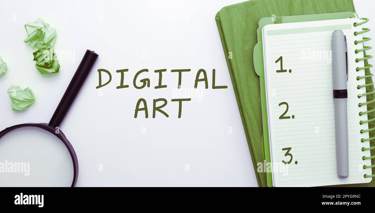 Konzeptunterschrift Digitale Kunst. Internet-Konzept Einsatz von Geschick und kreativer Vorstellungskraft durch Computertechnik Stockfoto