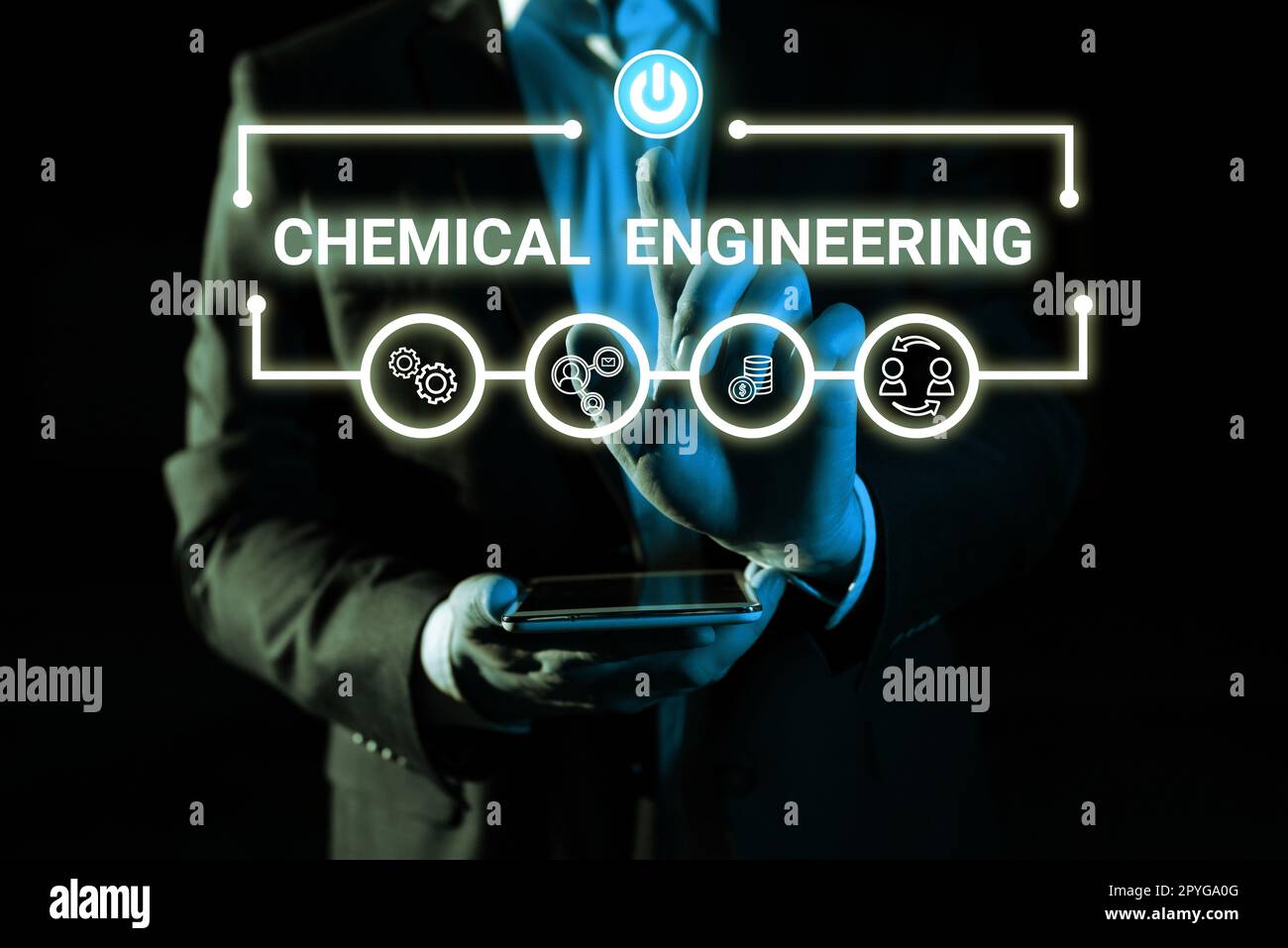 Schild mit der Aufschrift Chemical Engineering. Wort für die Entwicklung von Dingen, die sich mit der industriellen Anwendung der Chemie befassen Stockfoto