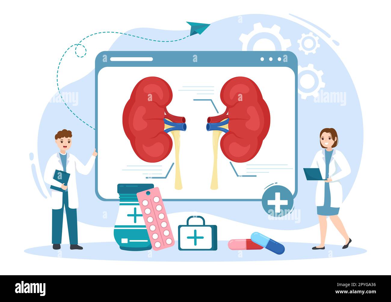 Nephrologe Illustration mit Kardiologen, Proktologen und Treat Niere Organ in flachem Cartoon Hand gezeichnet für Web-Banner oder Landing-Page-Vorlagen Stockfoto