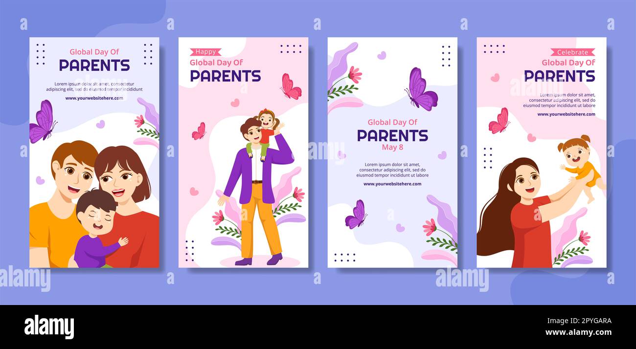 Global Day of Parents Social Media Stories Flat Cartoon handgezeichnete Vorlagen Hintergrunddarstellung Stockfoto