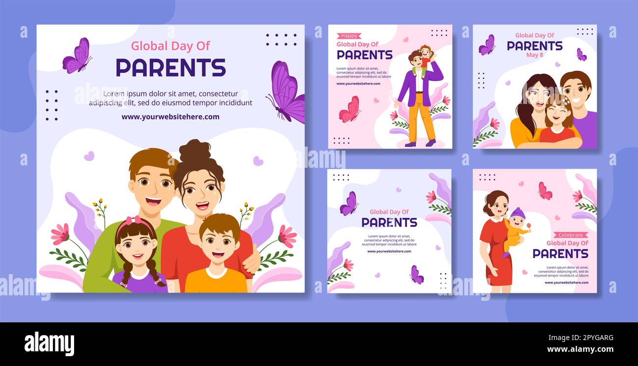 Global Day of Parents Social Media Post Flat Cartoon handgezeichnete Vorlagen Hintergrunddarstellung Stockfoto