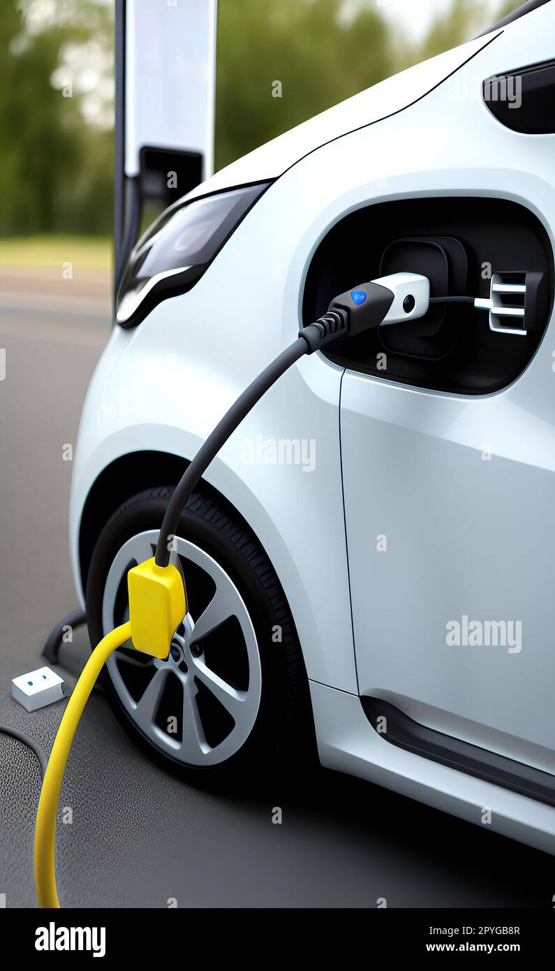 EV-Ladestation für Elektroautos im Konzept von grüner Energie und Ökoleistung Stockfoto