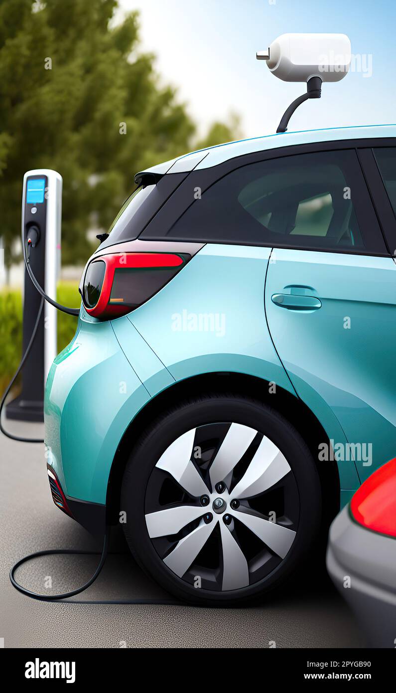 EV-Ladestation für Elektroautos im Konzept von grüner Energie und Ökoleistung Stockfoto