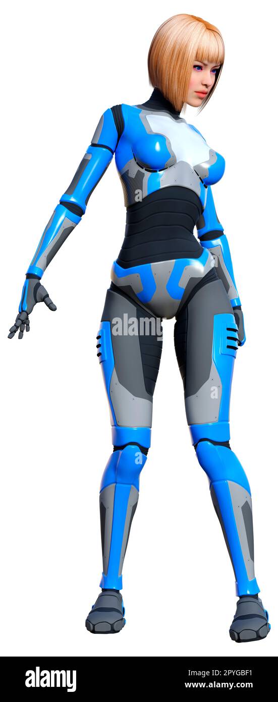 3D-Rendering eines weiblichen Roboter auf weißem Hintergrund Stockfoto