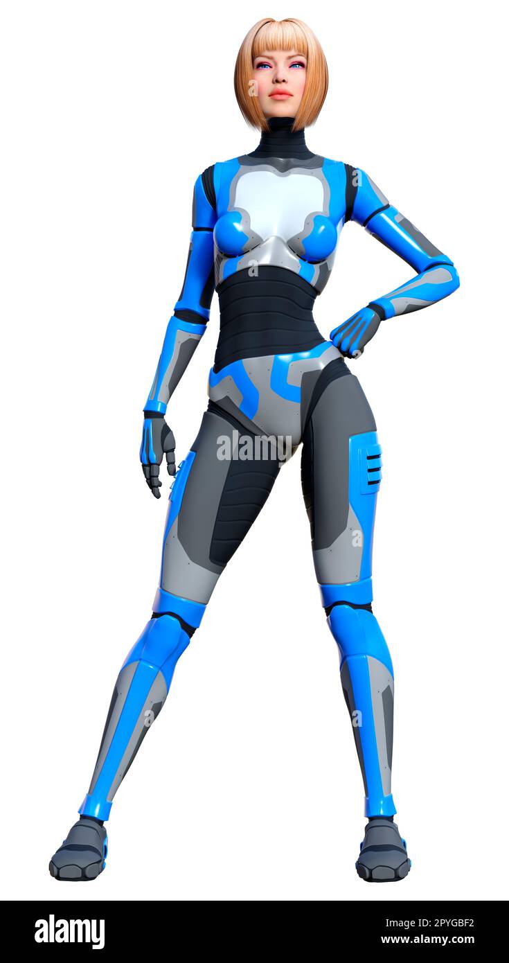 3D-Rendering eines weiblichen Roboter auf weißem Hintergrund Stockfoto