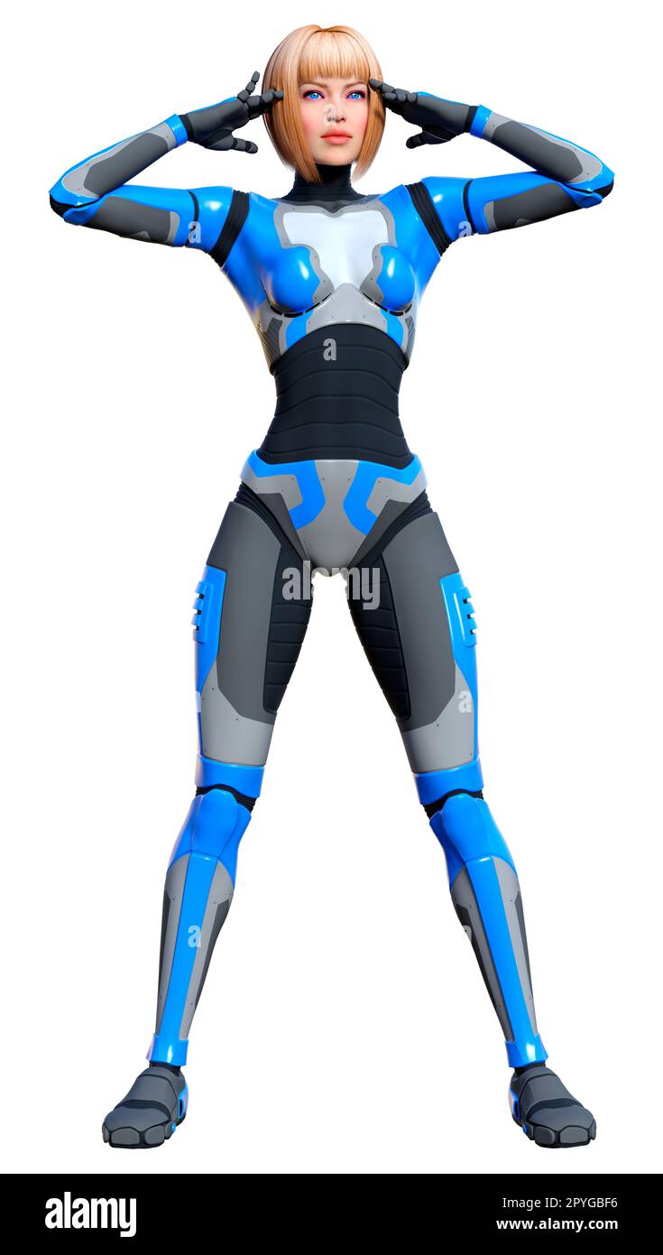 3D-Rendering eines weiblichen Roboter auf weißem Hintergrund Stockfoto
