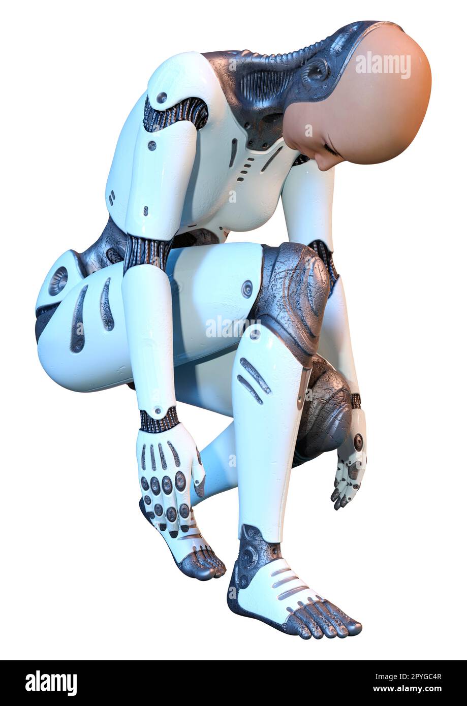 3D-Rendering eines weiblichen Roboter auf weißem Hintergrund Stockfoto