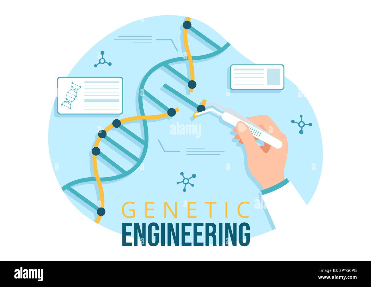 Gentechnik und DNA-Modifikationen Illustration mit Genetics Research oder Experimentwissenschaftlern in Flat Cartoon Hand Drawn Templates Stockfoto