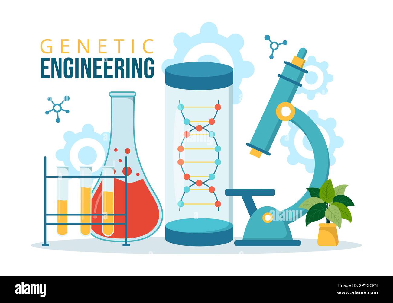 Gentechnik und DNA-Modifikationen Illustration mit Genetics Research oder Experimentwissenschaftlern in Flat Cartoon Hand Drawn Templates Stockfoto