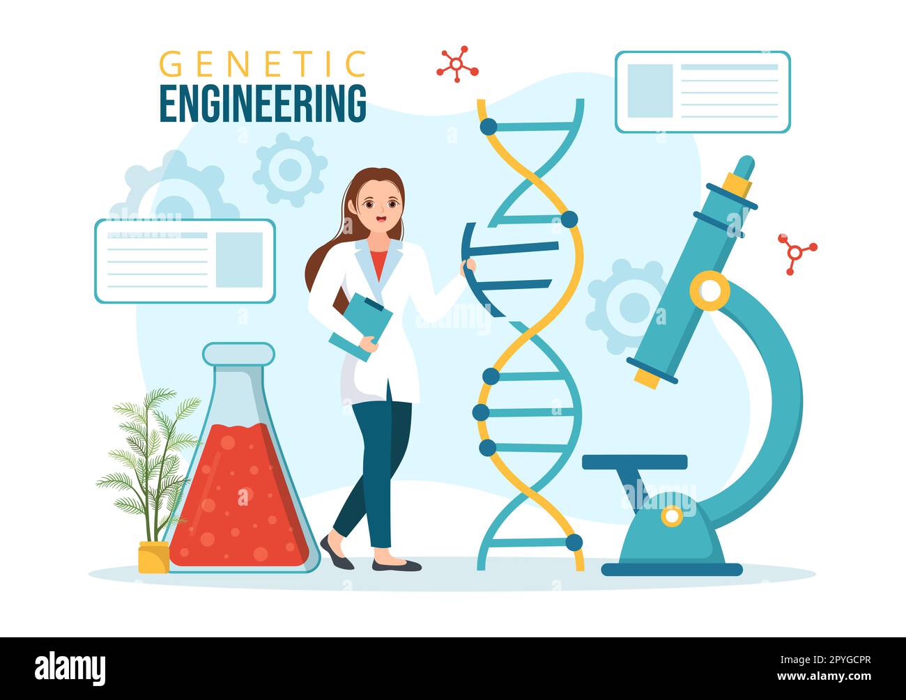 Gentechnik und DNA-Modifikationen Illustration mit Genetics Research oder Experimentwissenschaftlern in Flat Cartoon Hand Drawn Templates Stockfoto