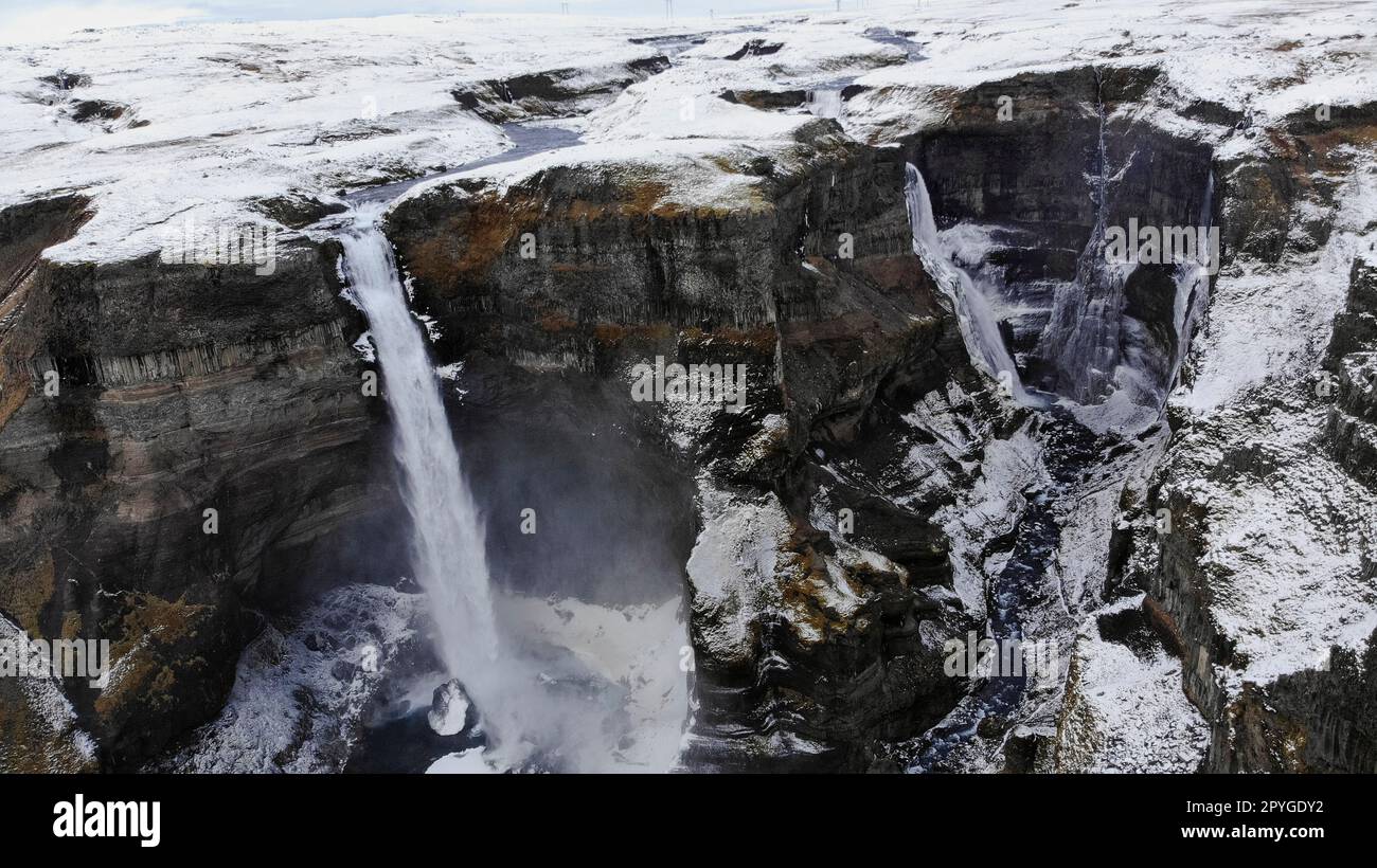 Haifoss-Wasserfall im Süden Islands Stockfoto