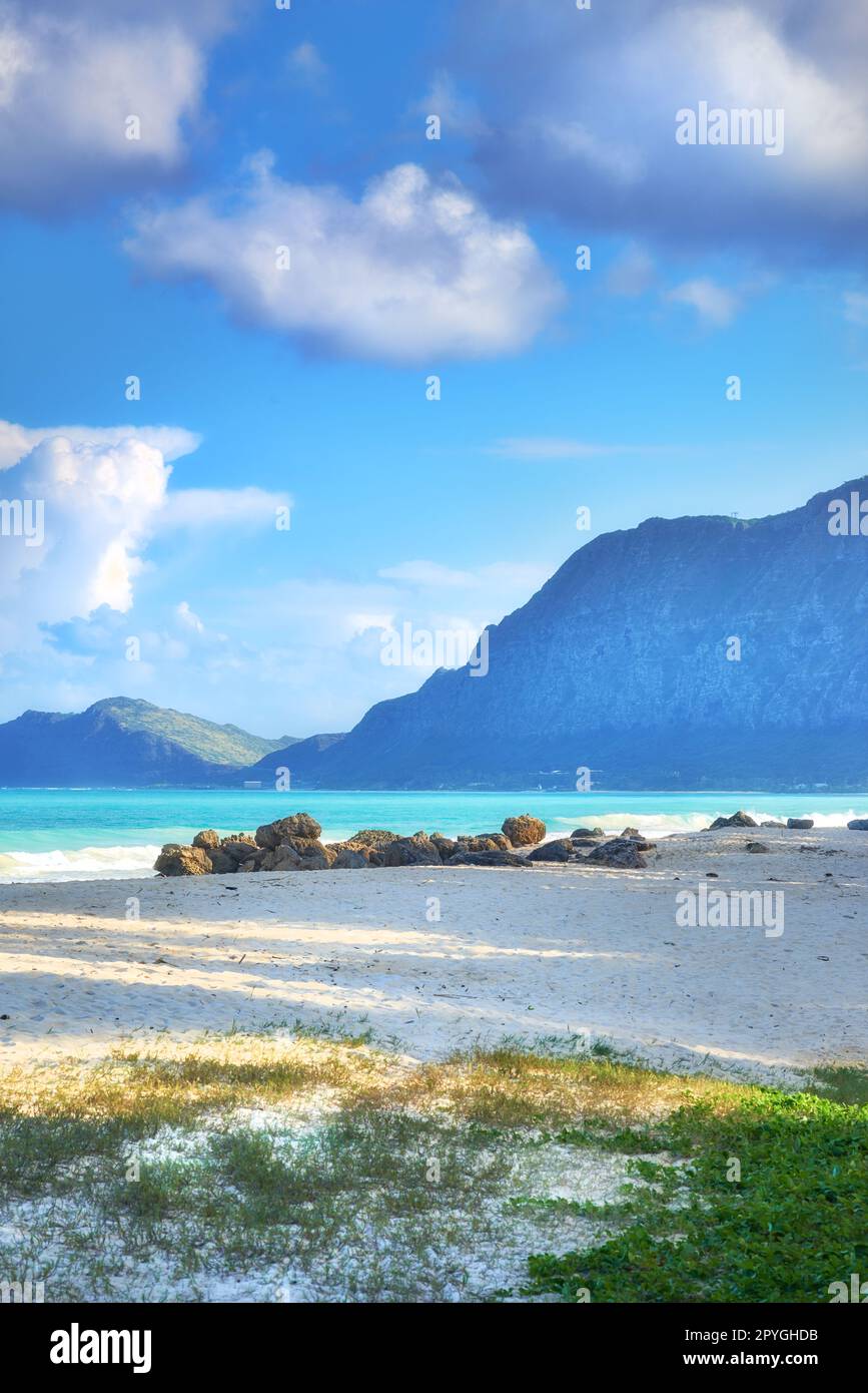 Balges Field Beach Park - Oahu, Hawaii. Ein Foto des berühmten hawaiianischen Strandes - Bellow Field Beach Park, in der Nähe von Waimanalo, der Insel Oahu, Hawaii. Stockfoto