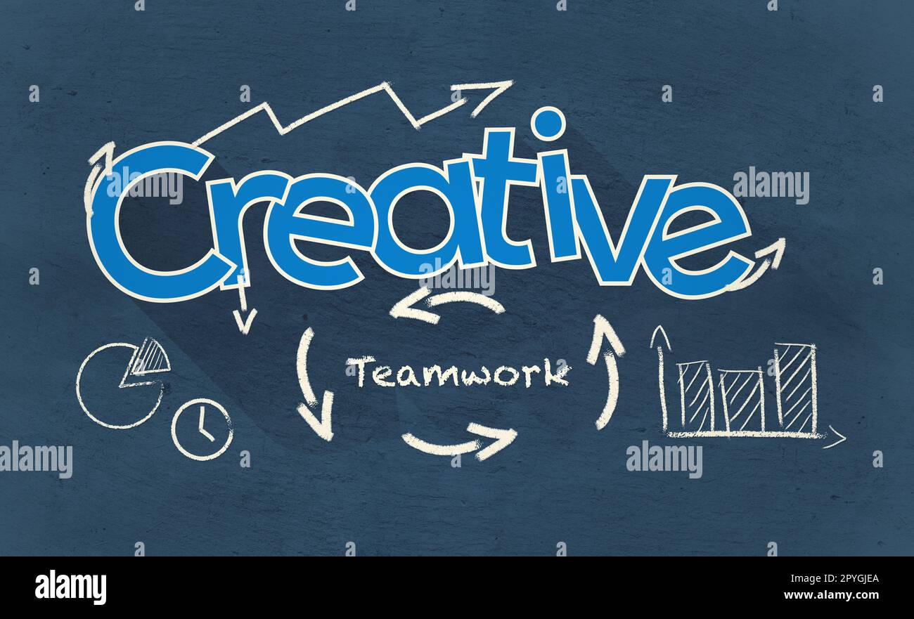 Werden Sie kreativ. Eine grafische Veranschaulichung der Wörter Creative und Teamwork. Stockfoto